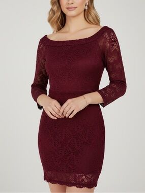 NWT CHASER Long Sleeve Off Shoulder Lace Lined Mini Dress Size Large